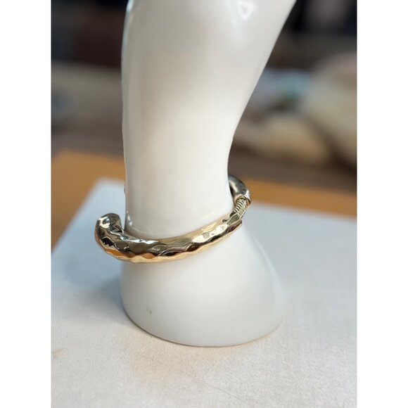 Gold-Tone Hammered Cuff Bracelet With Rope-Style Detail 7.5-Inch Circumference - Picture 2 of 8